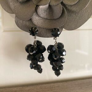 Vintage black faceted dangle earrings- screw backs